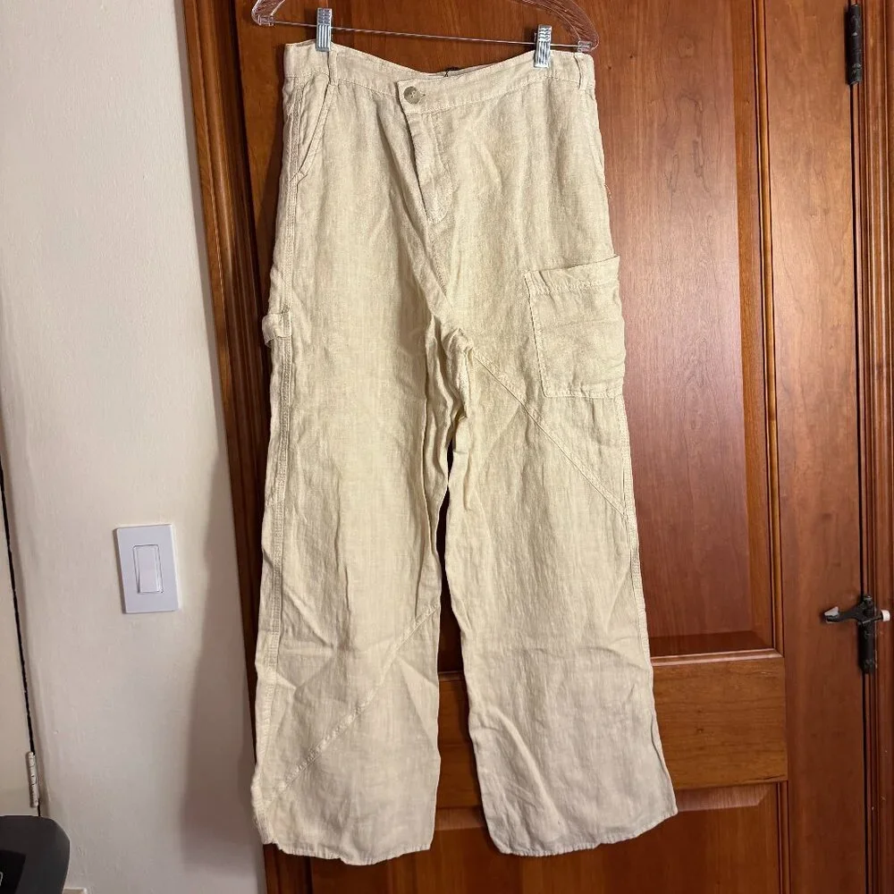 NEW Zara The Alana Linen Pant - Light Asymmetric Waist Cargo Pants (Size S) - Picture 3 of 6